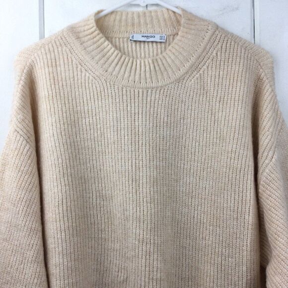 Mango Cream Shaker Knit Sweater, Crew Neck, Tie Waist, Size Small - Picture 3 of 10